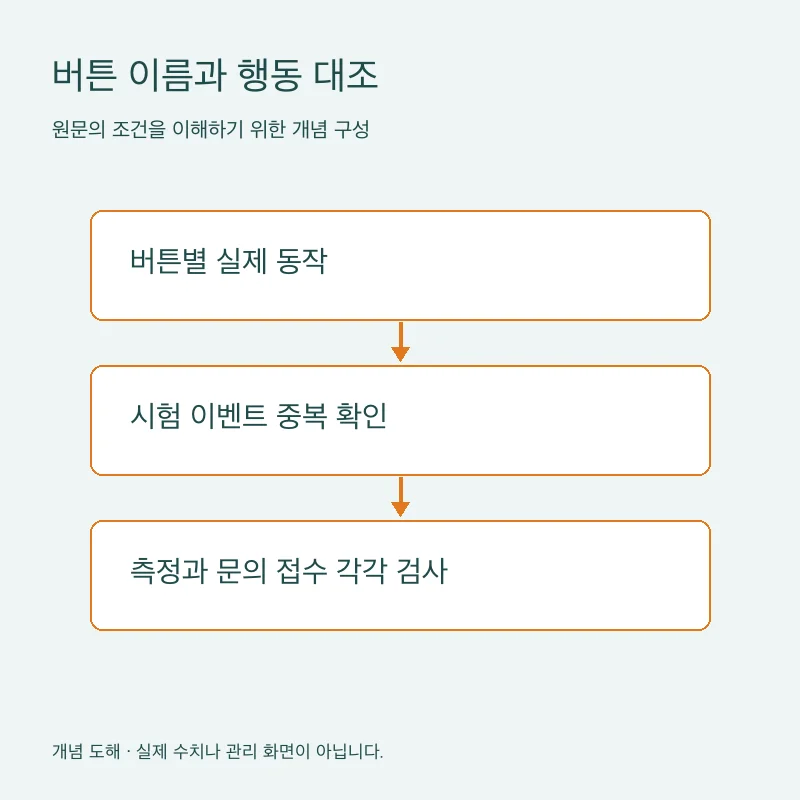 버튼 이름과 행동 대조을 설명하는 개념 도해