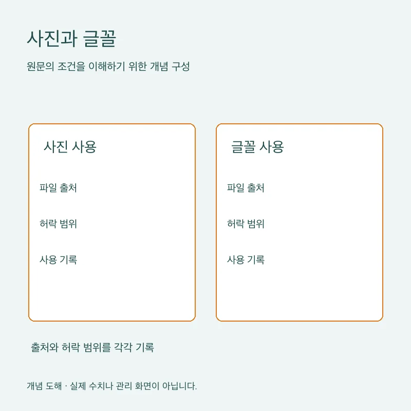 사진과 글꼴을 설명하는 개념 도해